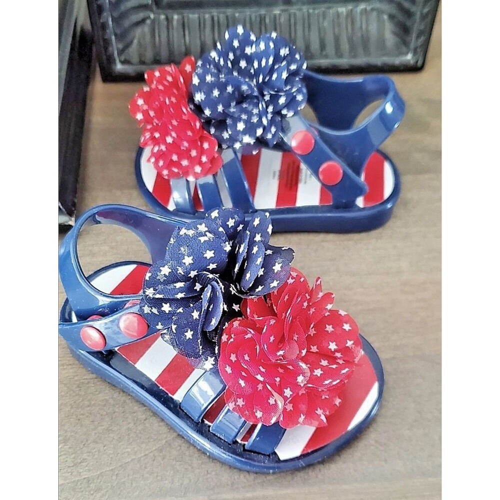 Stepping Stones Size 1 Jelly Sandal Red White Blue Patriotic 4th of July Shoe